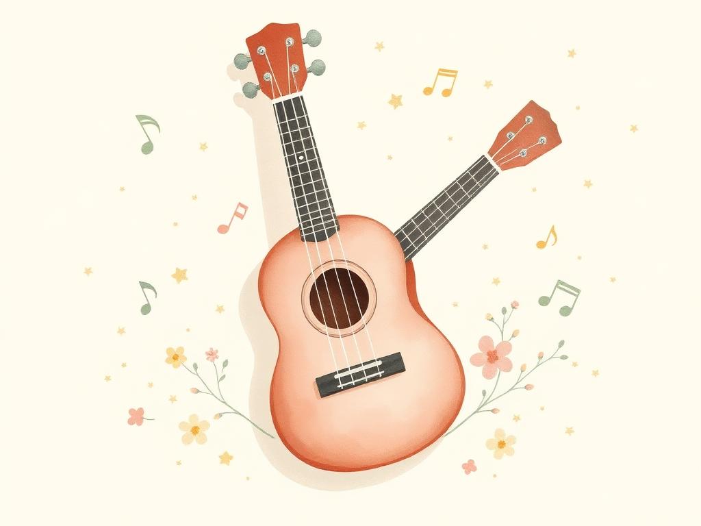 Ukulele con note musicali e fiori — la musica nell'educazione