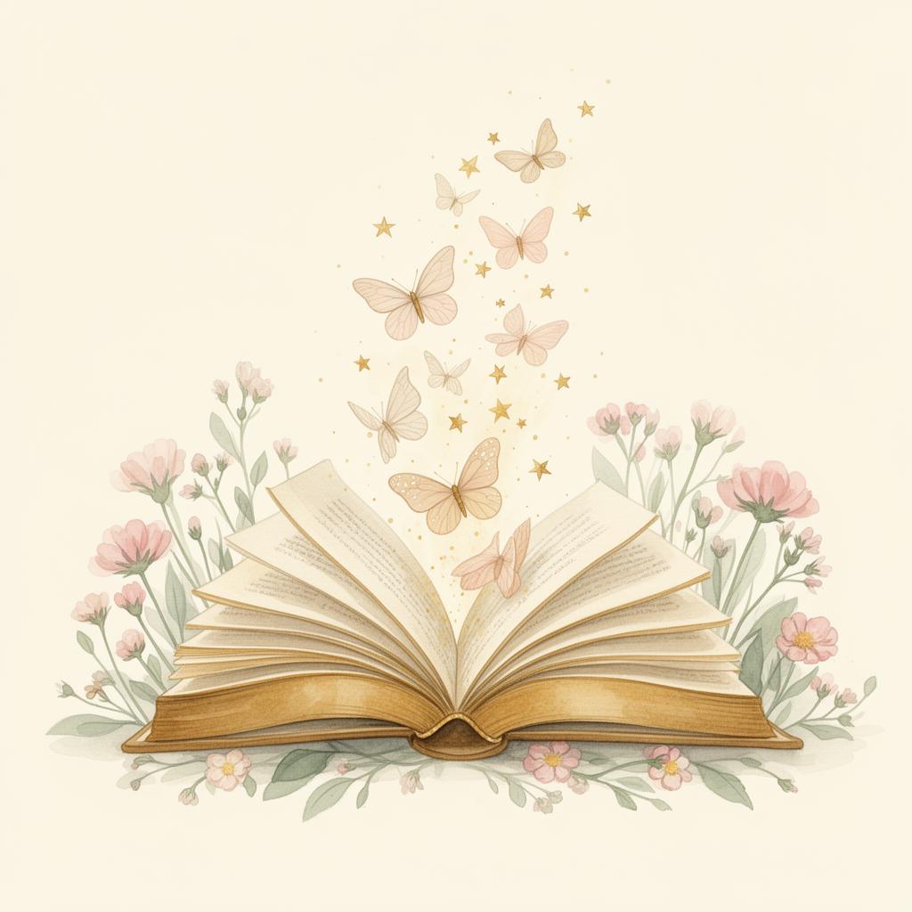 Libro aperto con farfalle e fiori — la magia delle storie
